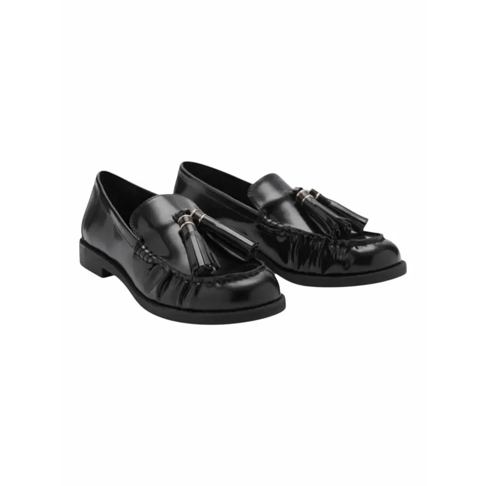 Mango Leather Slip On Loafer with Tassel Black Size 39/ 8.5
